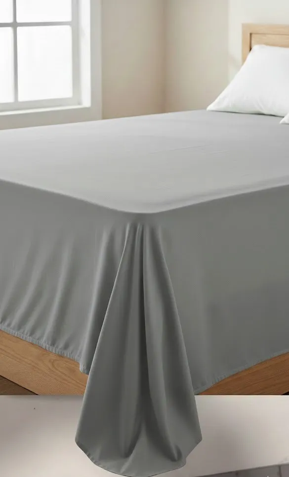 Sabana plana de Algodón 1 pieza  (Individual, Gris)