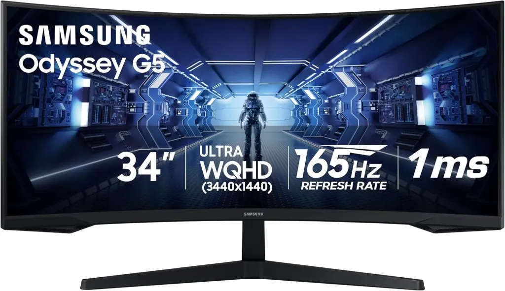Samsung Monitor de Juegos Ultra Ancho Odyssey G5 de 34 Pulgadas con visualización Curva 1000R, 165Hz, 1ms, FreeSync Premium, WQHD (LC34G55TWDNXZA), Negro