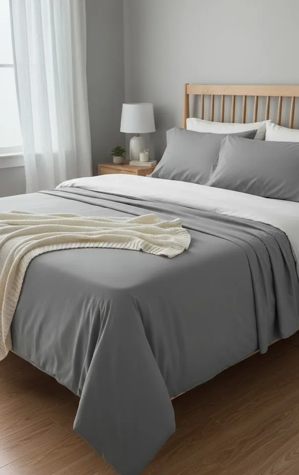 Duvet liso 100% algodón orgánico, 3 piezas (Cali King/King, Gris)